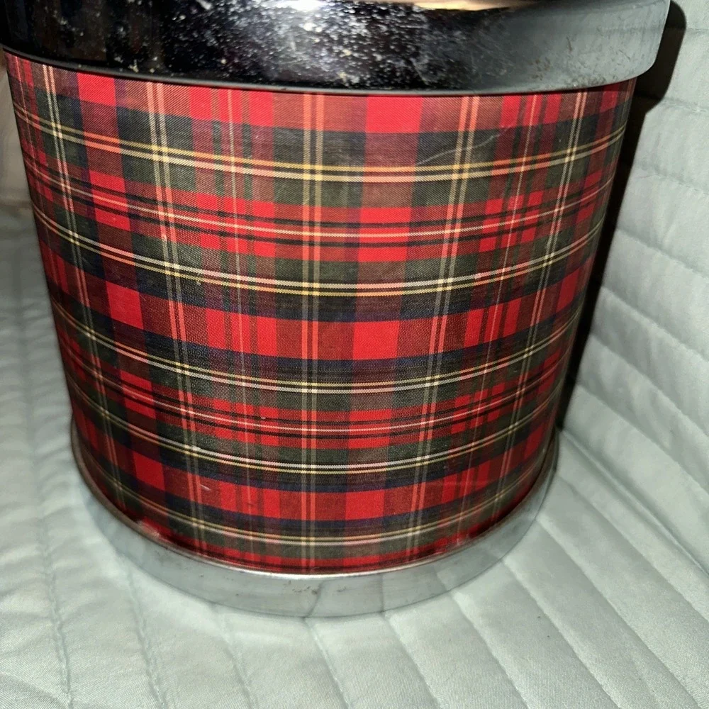 Vintage Ice Bucket Bar Wear Red Plaid‎ W, Chrome Trim Retro Ralph Lauren Vibes